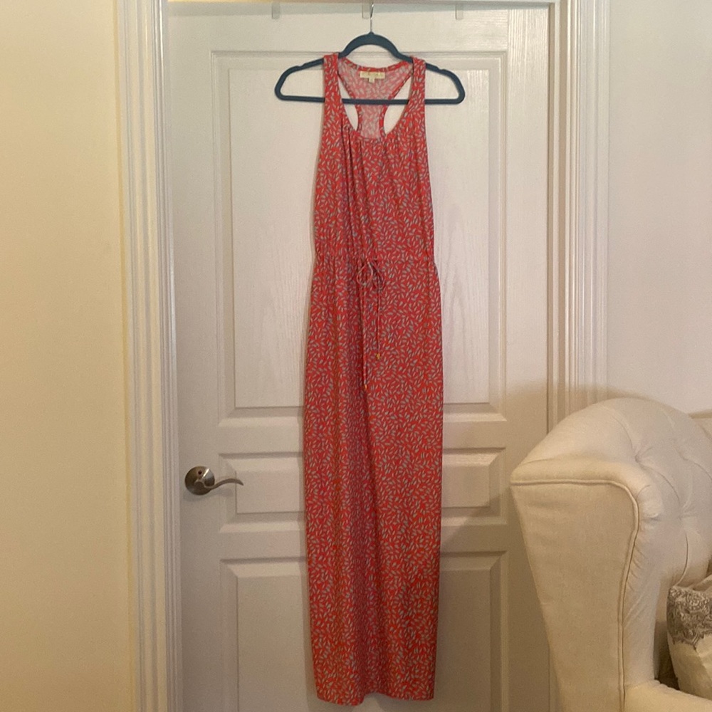 Britt Ryan, size 6, pinkish/coral & teal, fish dress. Tie waste and racer back.